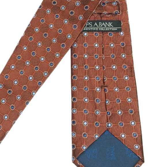 Jos. A. Bank 100% Silk Men Jos. A. Bank Silk Tie Mens Long 63.5” Brown Blue Woven Geometric Western Classic